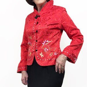 Laogudai Red Floral Embroidered Short Jacket